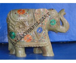 Inlay work gorara stone elephant ht=5" e-28